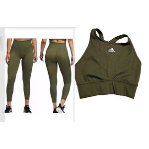 adidas PrimegreeN SET HIGH WAIST AND SPORT BRA SZ L Olive Green NWOT